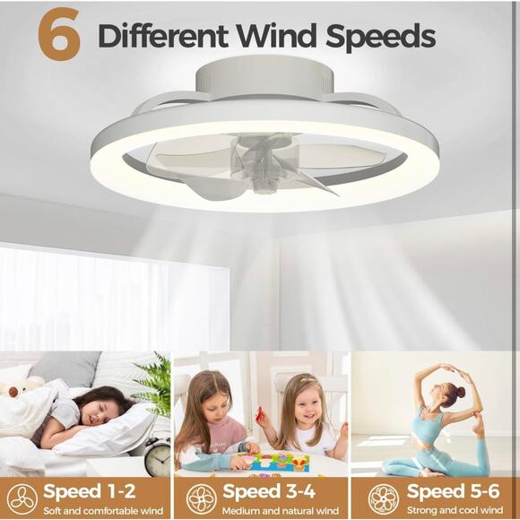 16’’ White Bladeless Ceiling Fan w/ Light & Remote, Flush Mount for Bedroom - Picture 4 of 9
